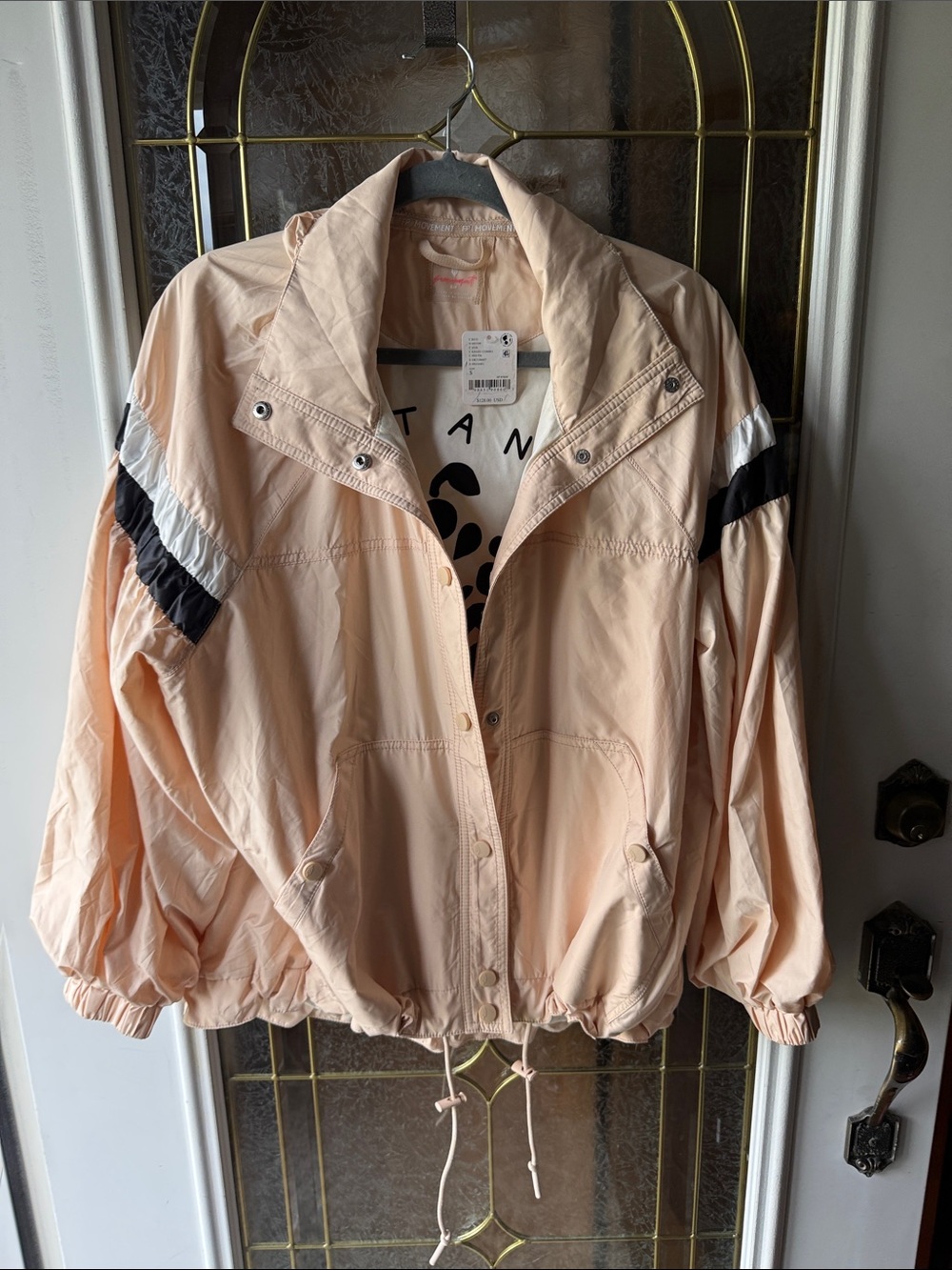 FREE PEOPLE Peach SPRING Jacket with Black & White Sleeve Stripes